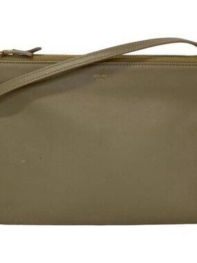 CELINE Trio Large - Gray Beige Leather Shoulder Bag